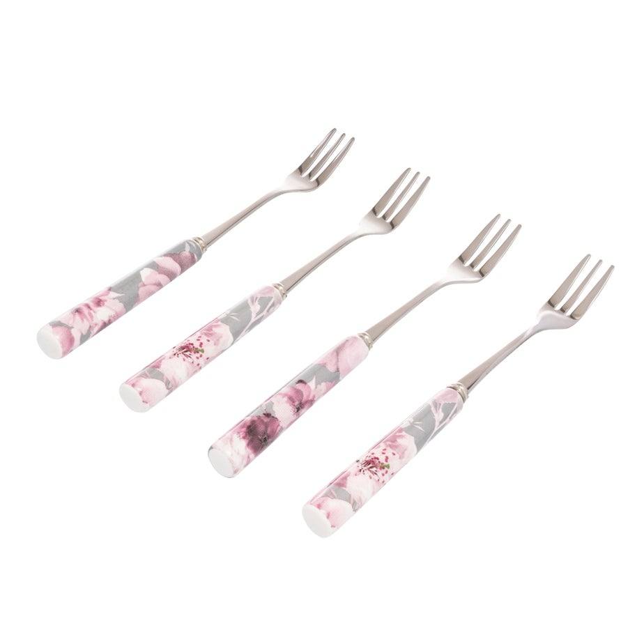Catherine Lansfield Grey Dramatic Floral Cake Forks Set Of 4
