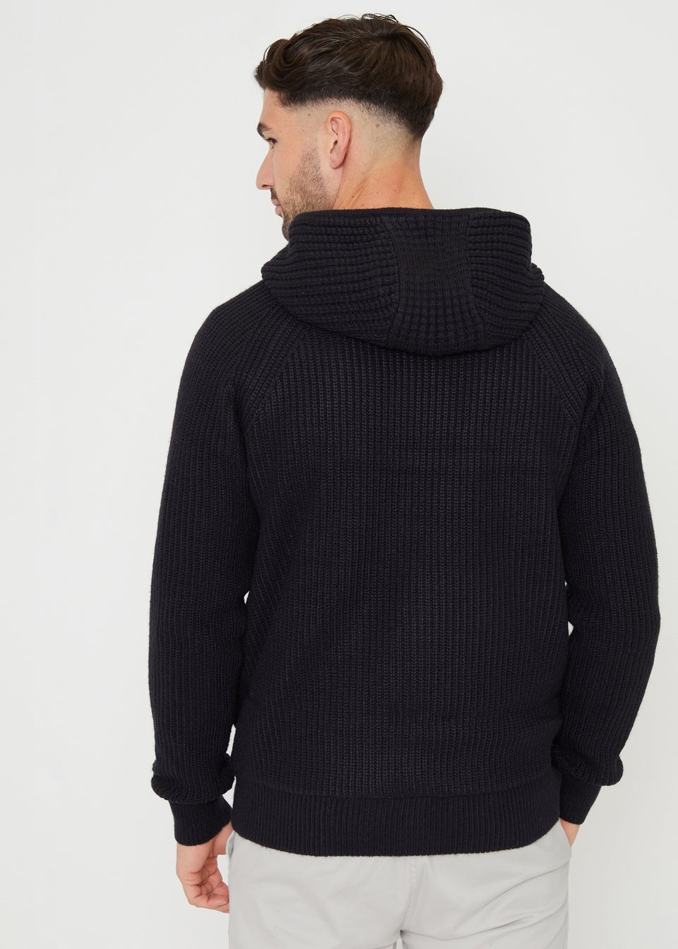 Threadbare Navy Zip-Up Knitted Hoodie with Microfleece Lining
