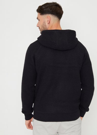 Threadbare Navy Zip-Up Knitted Hoodie with Microfleece Lining