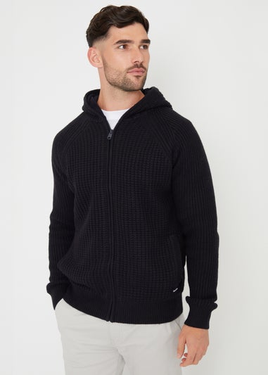 Threadbare Navy Zip-Up Knitted Hoodie with Microfleece Lining