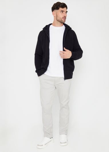 Threadbare Navy Zip-Up Knitted Hoodie with Microfleece Lining