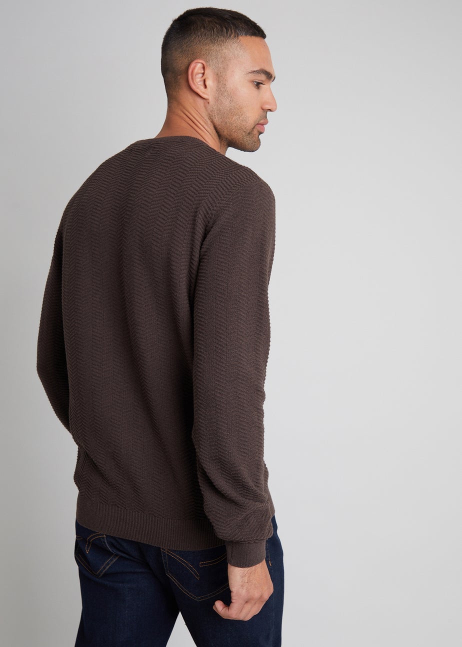 Threadbare Brown Textured Knitted Crew Neck Jumper