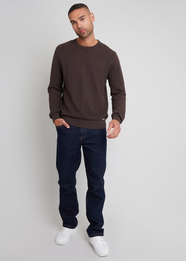 Threadbare Brown Textured Knitted Crew Neck Jumper