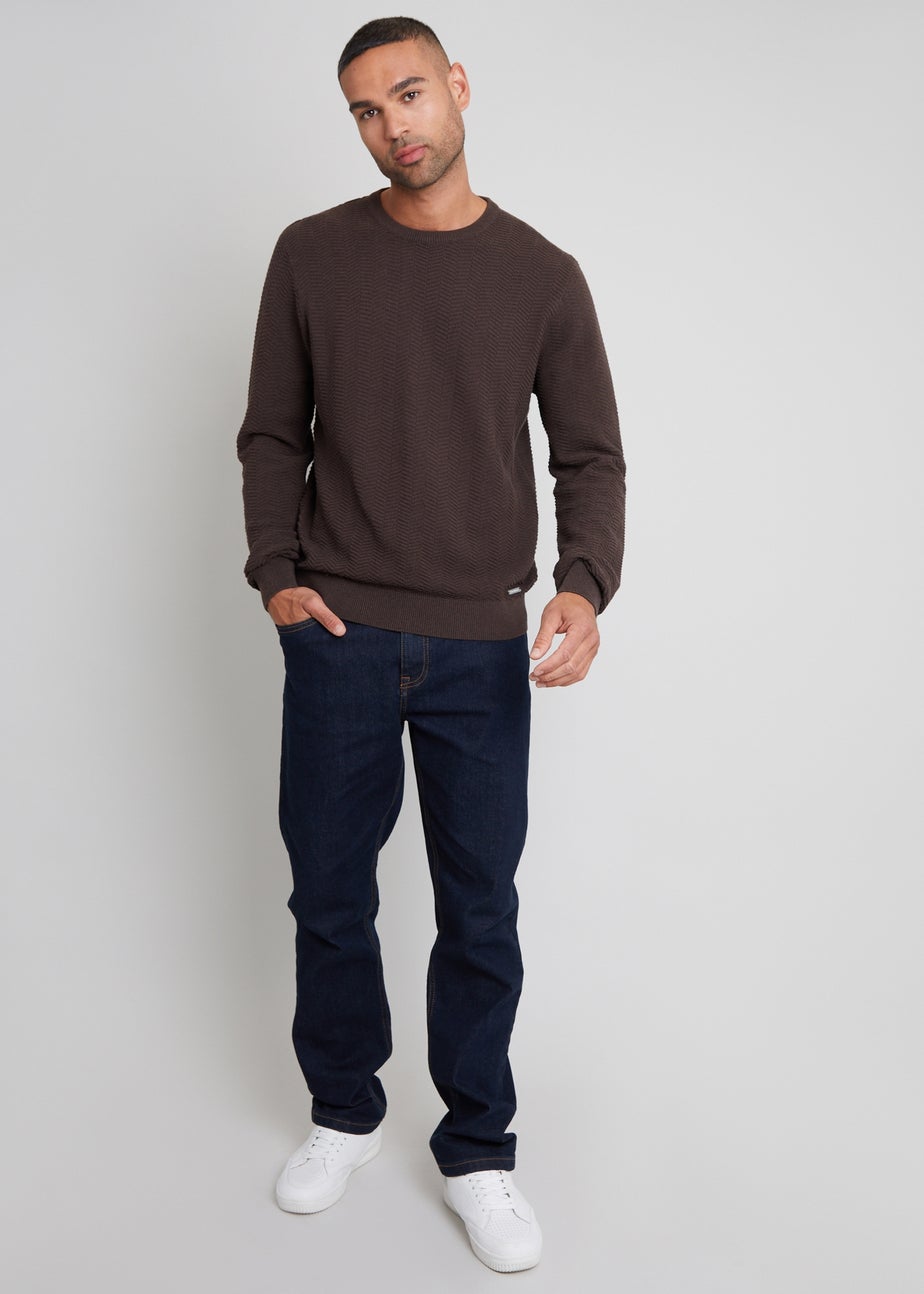 Threadbare Brown Textured Knitted Crew Neck Jumper