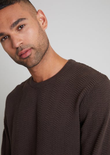 Threadbare Brown Textured Knitted Crew Neck Jumper