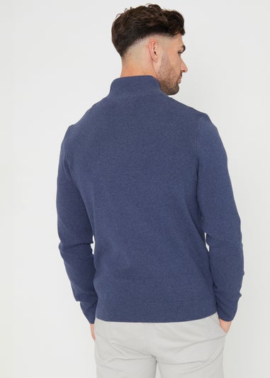 Threadbare Blue Cotton Blend Knitted Quarter Zip Jumper