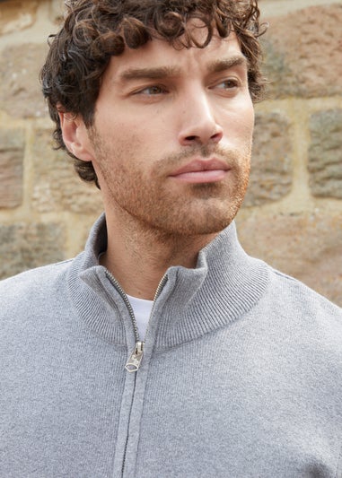 Threadbare Grey Cotton Blend Knitted Quarter Zip Jumper
