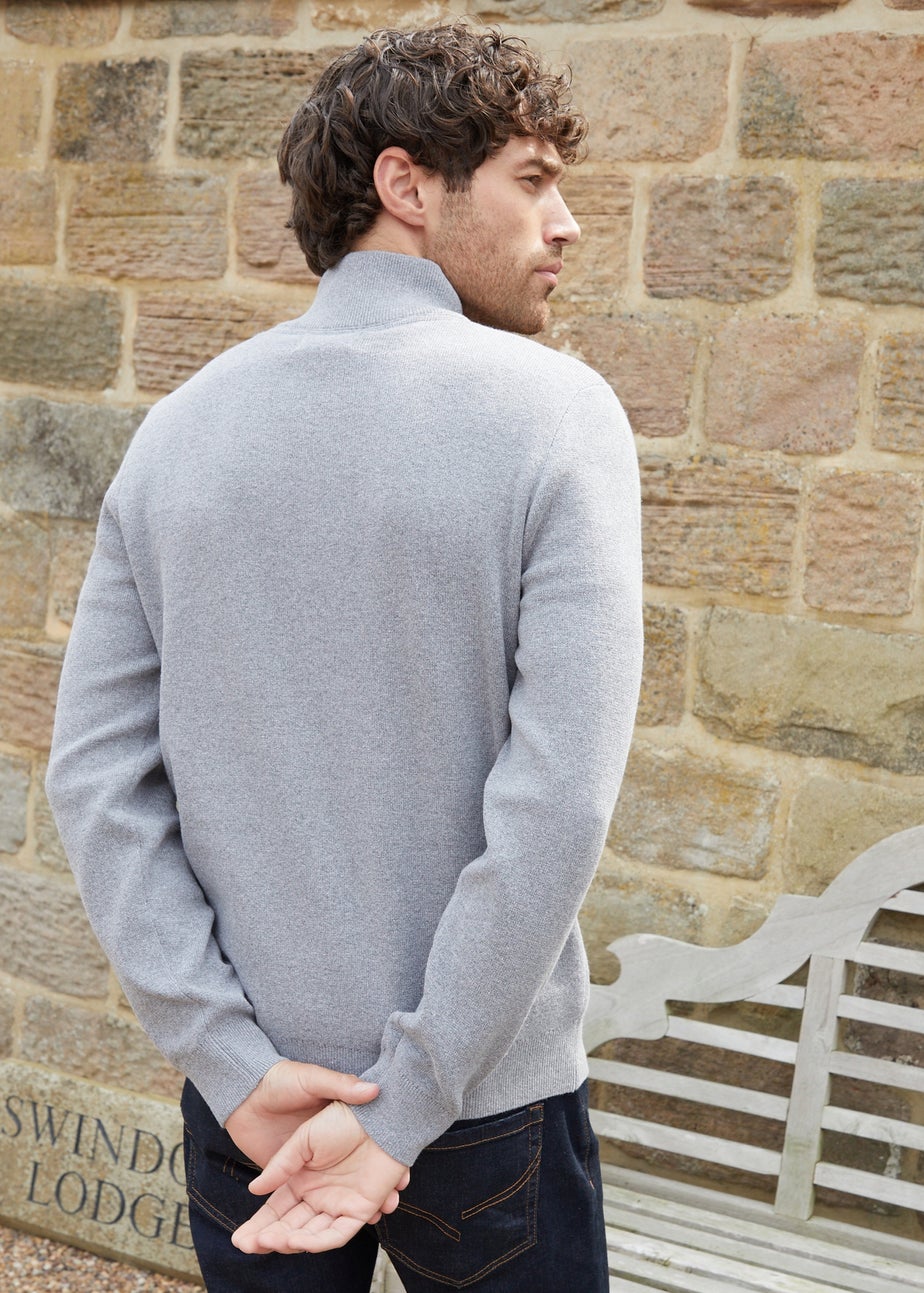 Threadbare Grey Cotton Blend Knitted Quarter Zip Jumper