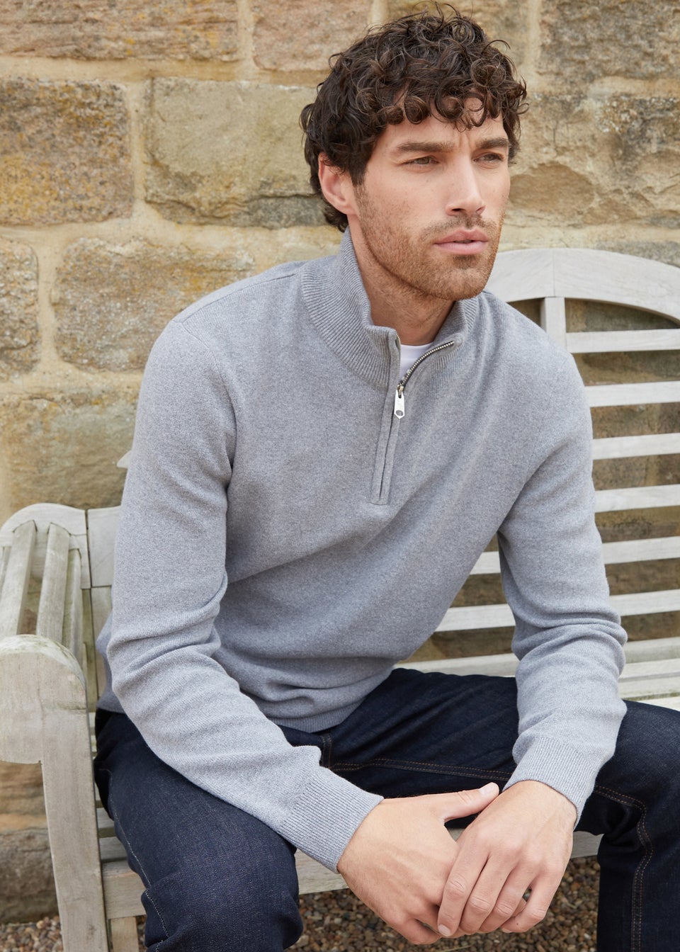 Threadbare Grey Cotton Blend Knitted Quarter Zip Jumper