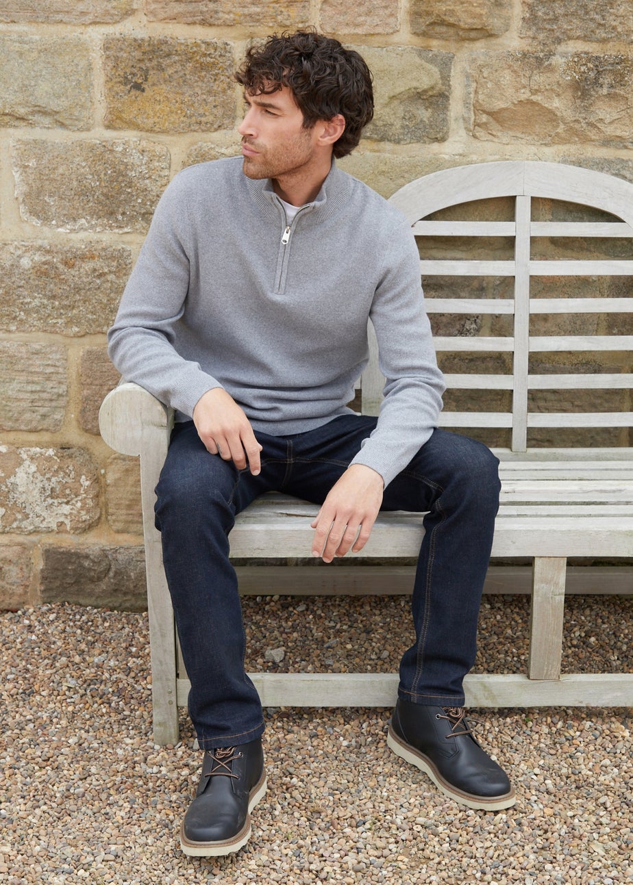 Threadbare Grey Cotton Blend Knitted Quarter Zip Jumper