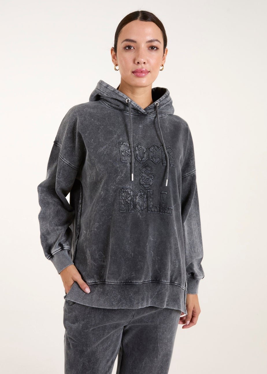 Blue Vanilla Grey Rock & Roll Acid Wash Hoodie