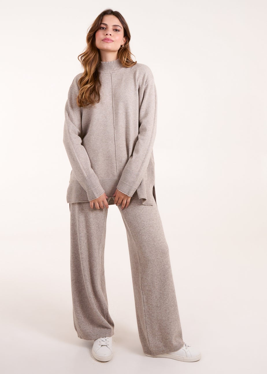 Blue Vanilla Brown Wide Leg Knit Trouser & Jumper Set