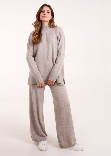 Blue Vanilla Brown Wide Leg Knit Trouser & Jumper Set