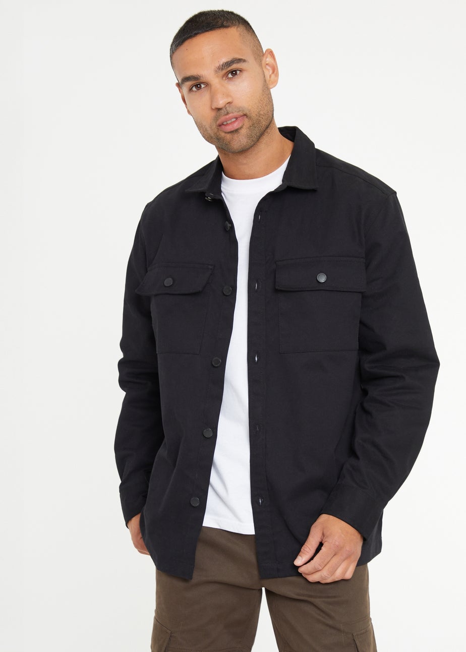 Threadbare Black Relaxed Fit Cotton Twill Button Up Shacket