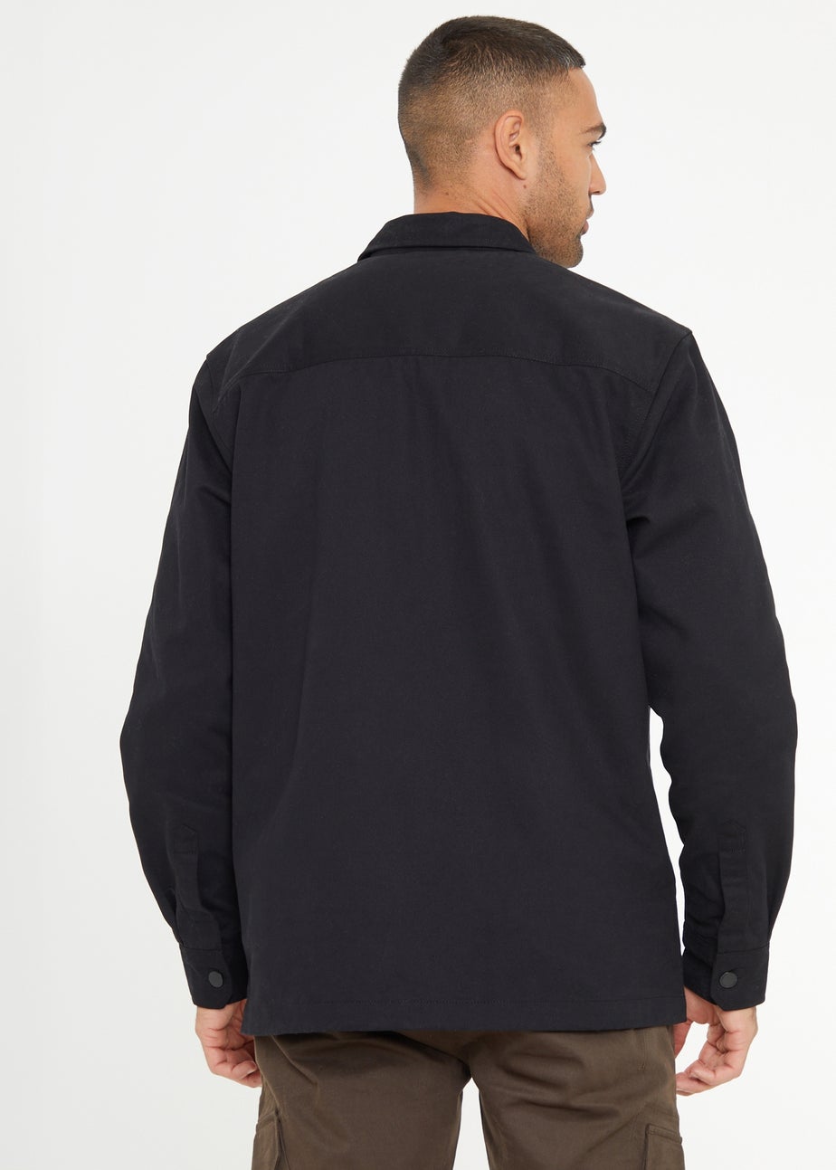 Threadbare Black Relaxed Fit Cotton Twill Button Up Shacket