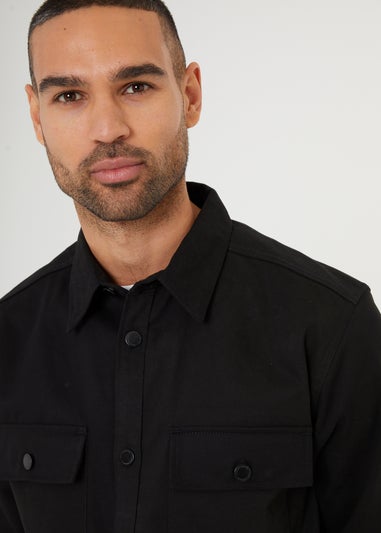 Threadbare Black Relaxed Fit Cotton Twill Button Up Shacket