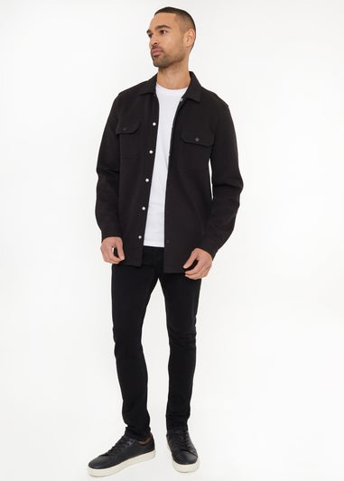 Threadbare Black Relaxed Fit Cotton Twill Button Up Shacket