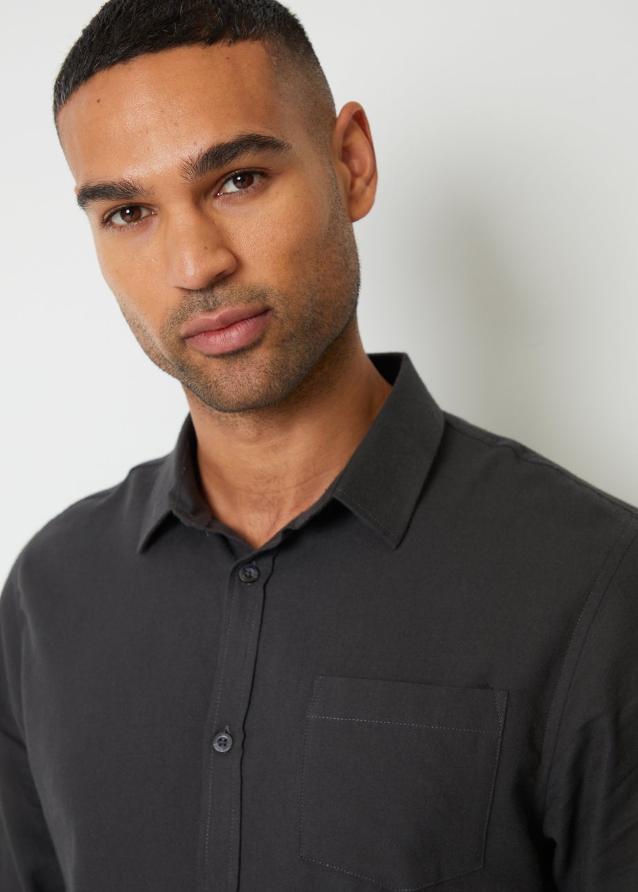 Threadbare Charcoal Brushed Cotton Long Sleeve Flannel Shirt