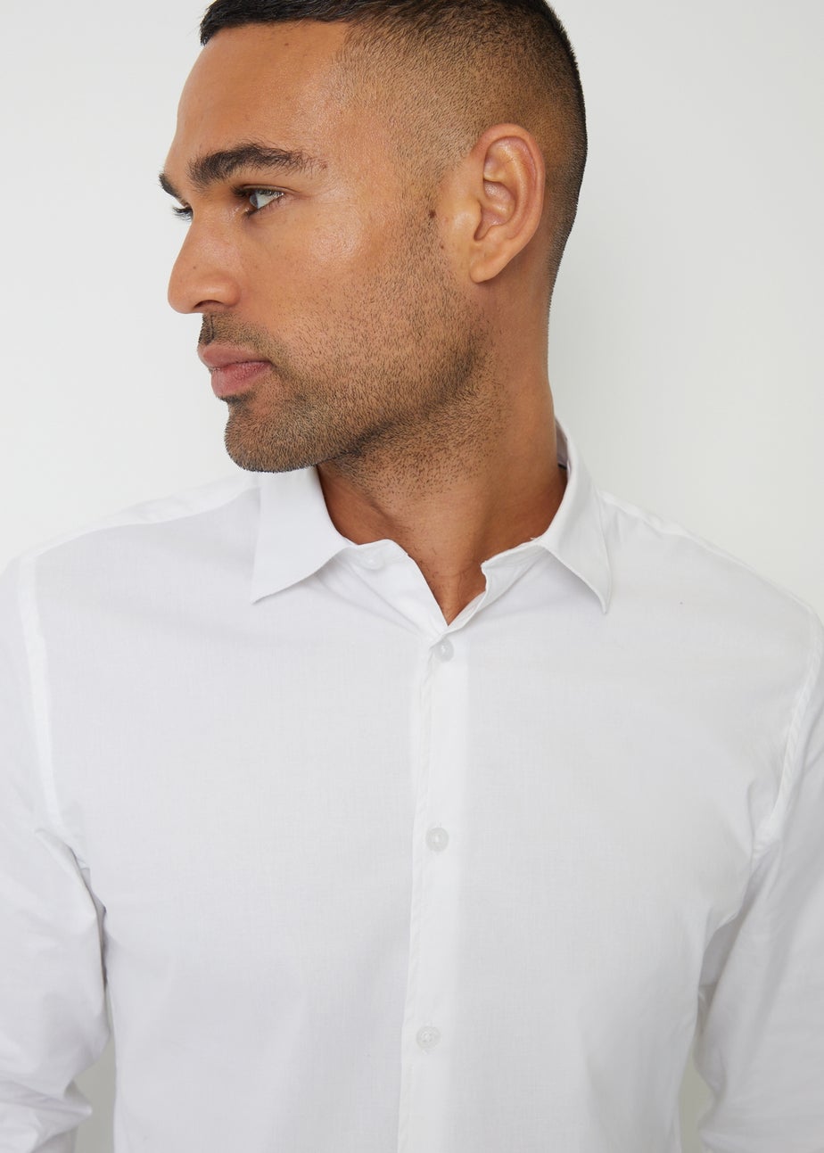Threadbare White Cotton Long Sleeve Shirt With Stretch