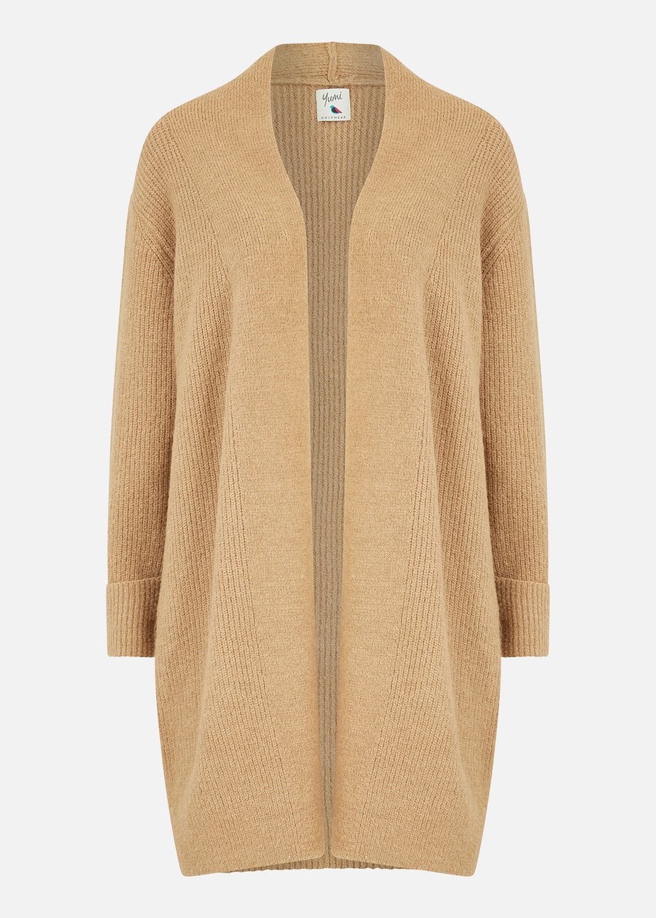 Yumi Camel Knitted Long Cardigan