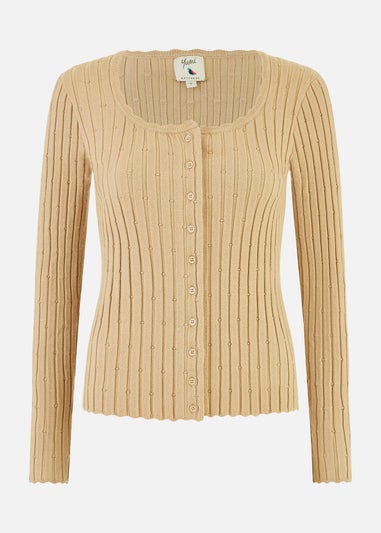 Yumi Oatmeal Fitted Rib Button Up Cardigan