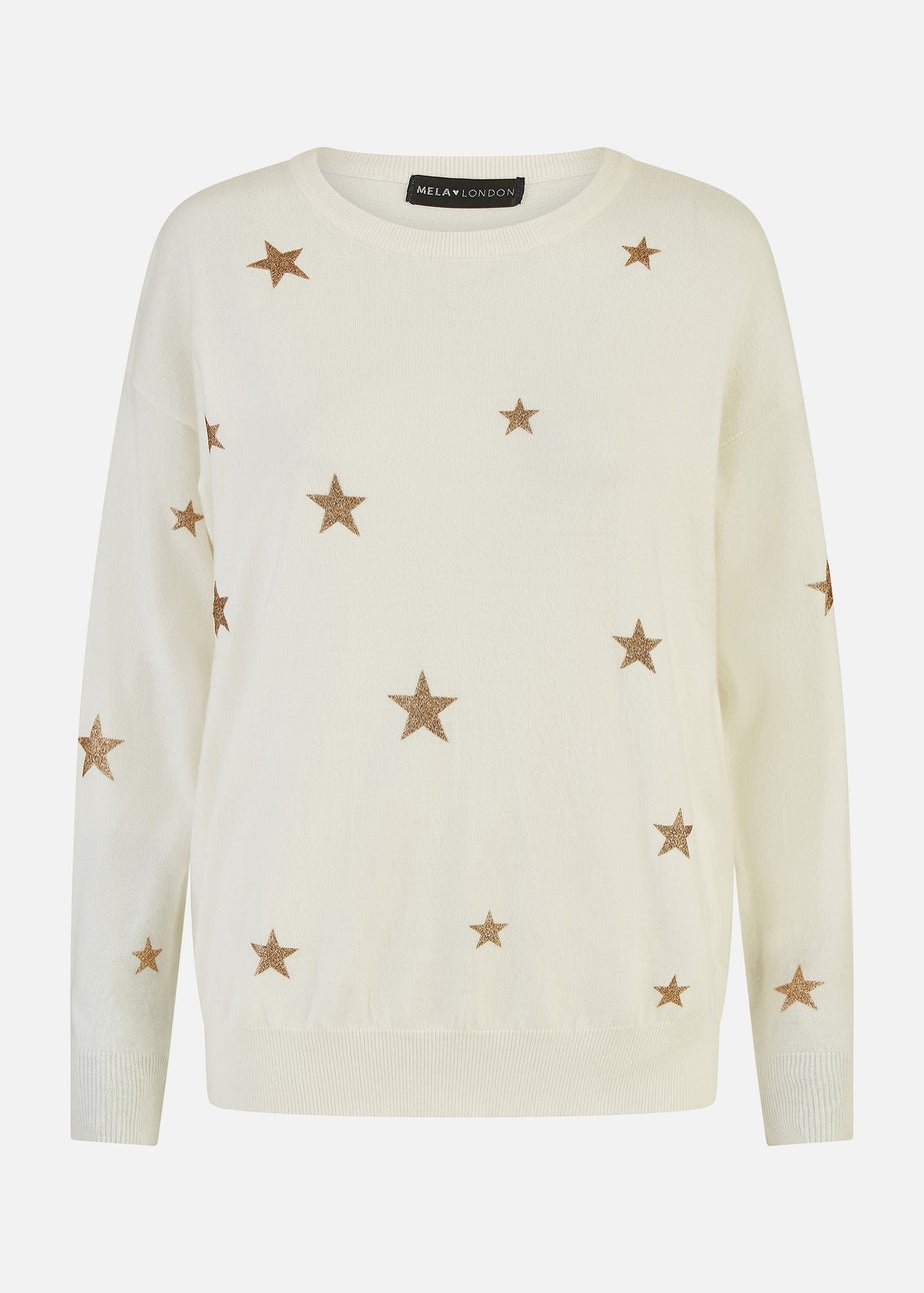 Yumi Cream Gold Foil Star Print Relaxed Fit Jumper