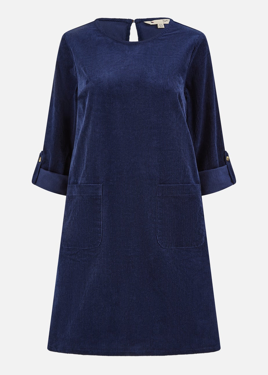 Yumi Navy Cord Tunic Dress With Patch Pockets