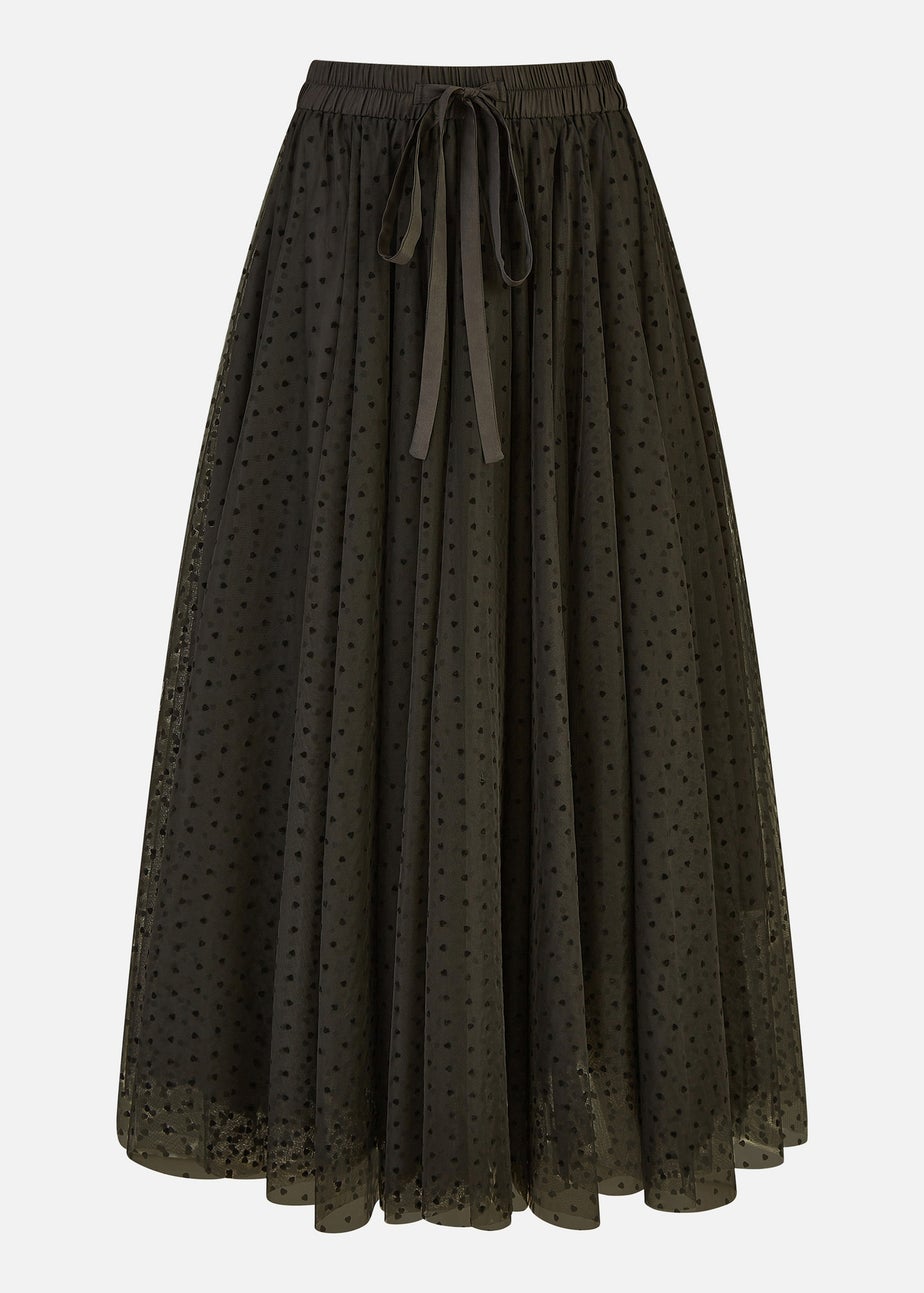 Yumi Black Mesh Heart Print Tulle Skirt