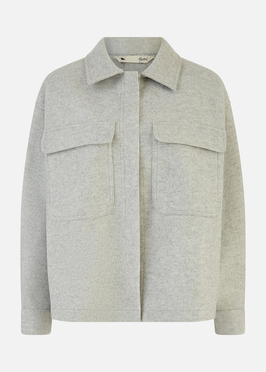 Yumi Grey Woven Shacket With Oversize Pockets