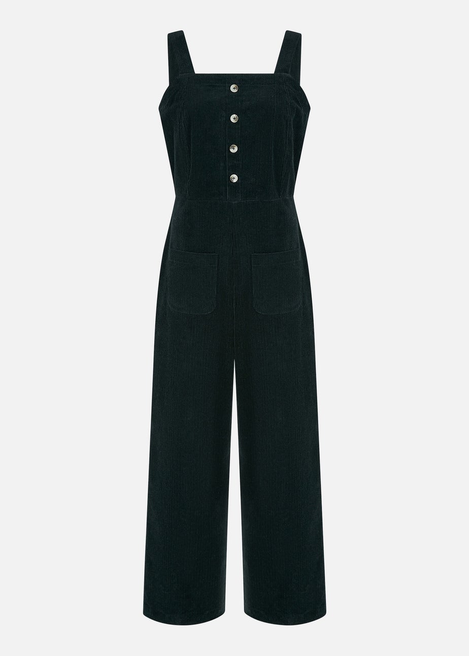 Yumi Black Cord Stretch Dungaree Style Jumpsuit