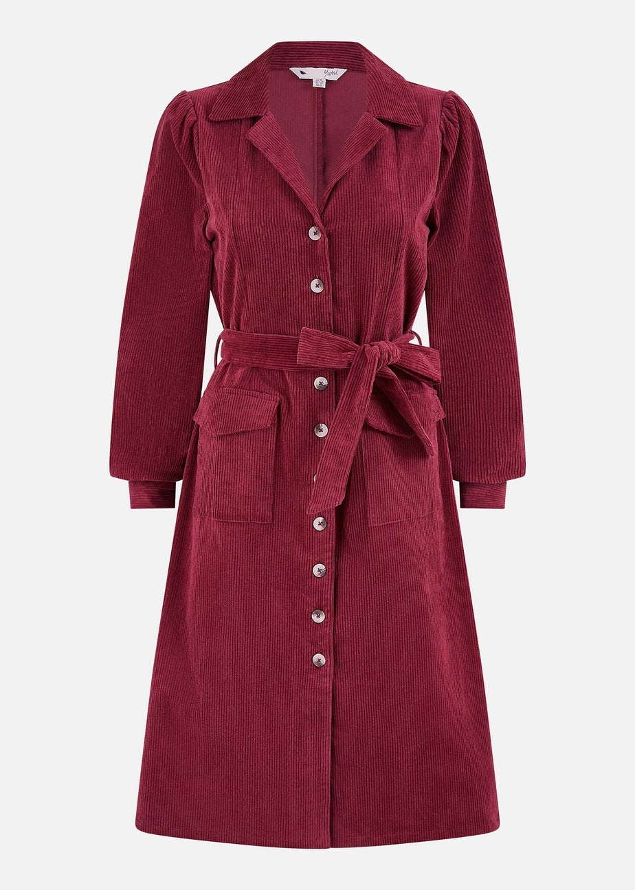 Yumi Burgundy Cord Midi Shirt Dress
