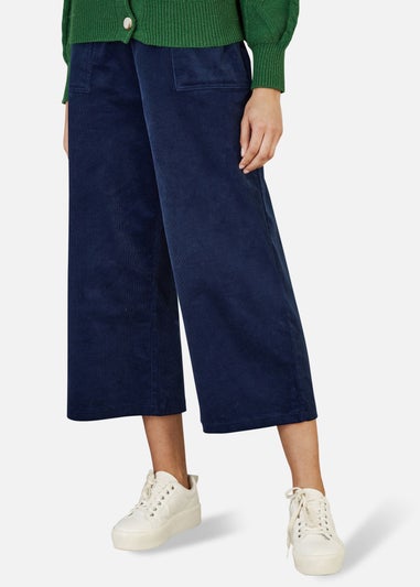 Yumi Navy Cord Cropped Wide Leg Trousers