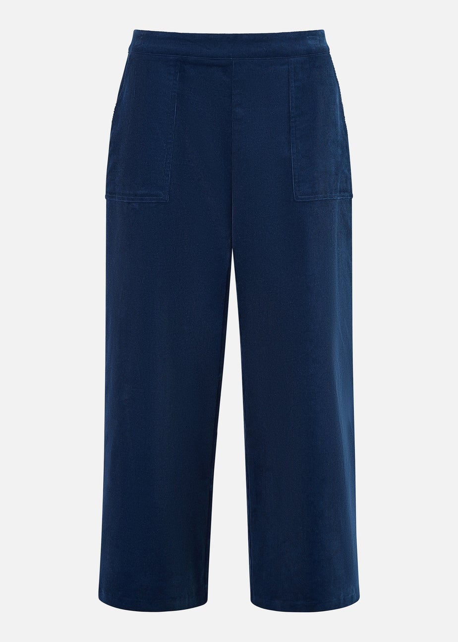 Yumi Navy Cord Cropped Wide Leg Trousers