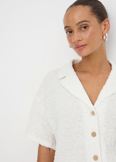 Cream Textured Collar Co Ord Shirt