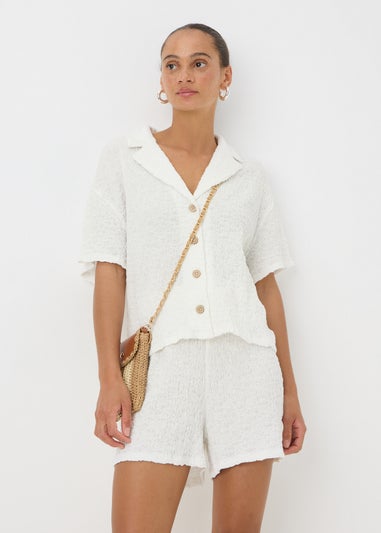 Cream Textured Collar Co Ord Shirt