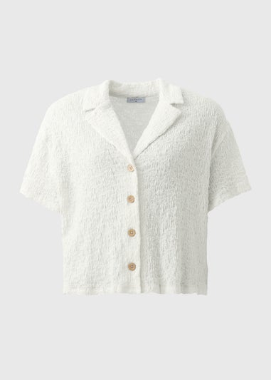 Cream Textured Collar Co Ord Shirt