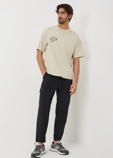 Black Tech Cuffed Cargo Trousers