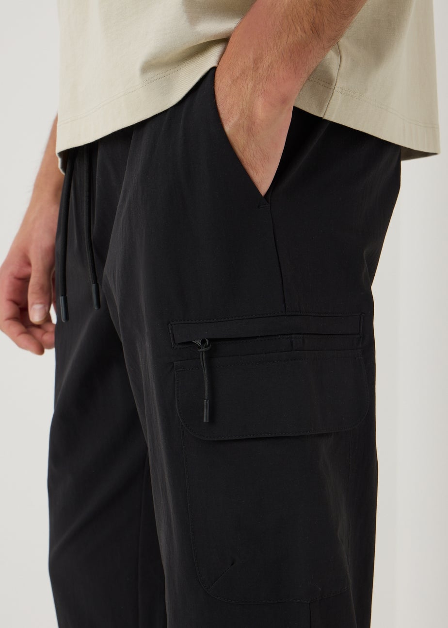 Black Tech Cuffed Cargo Trousers