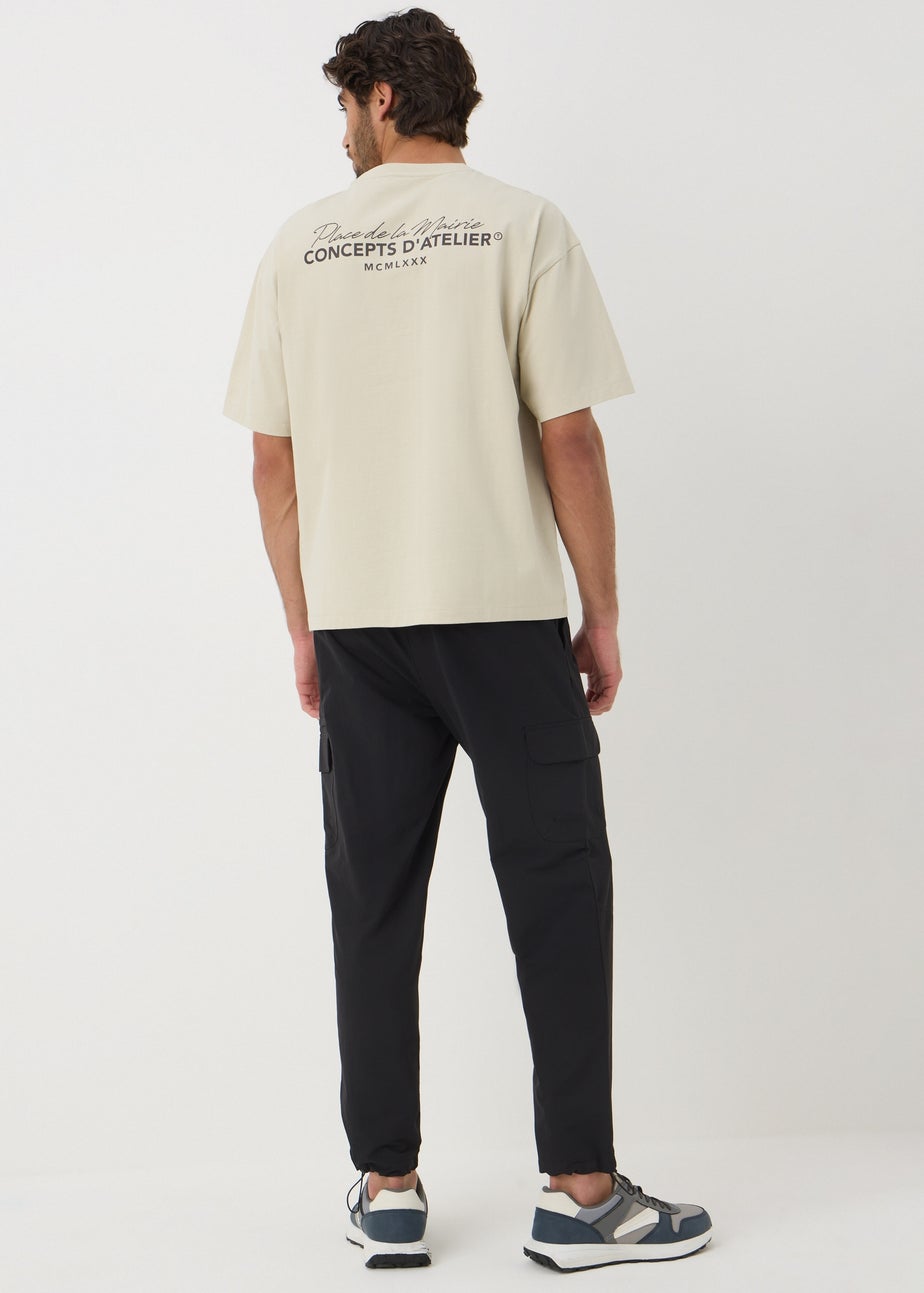 Black Tech Cuffed Cargo Trousers