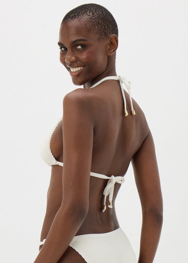 Cream Textured Triangle Bikini Top
