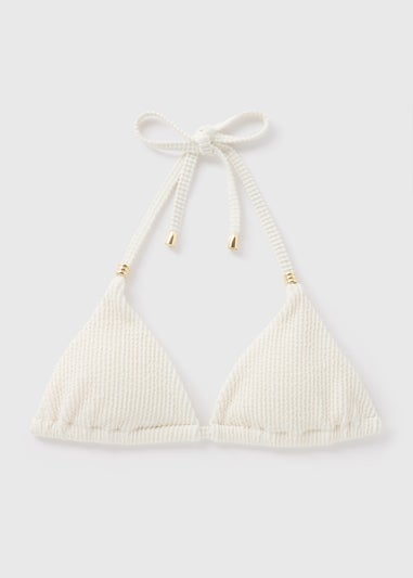 Cream Textured Triangle Bikini Top