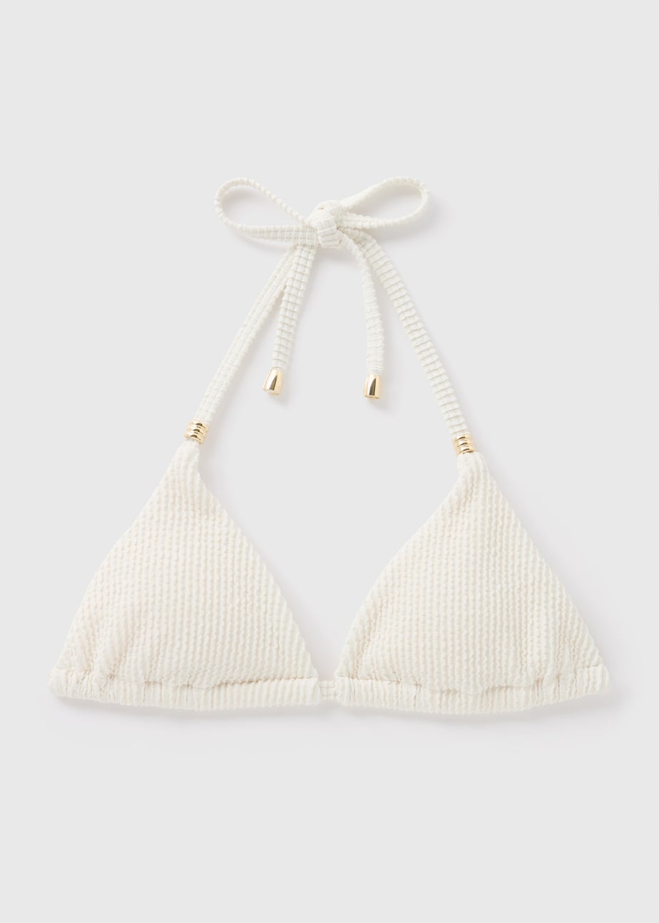 Cream Textured Triangle Bikini Top