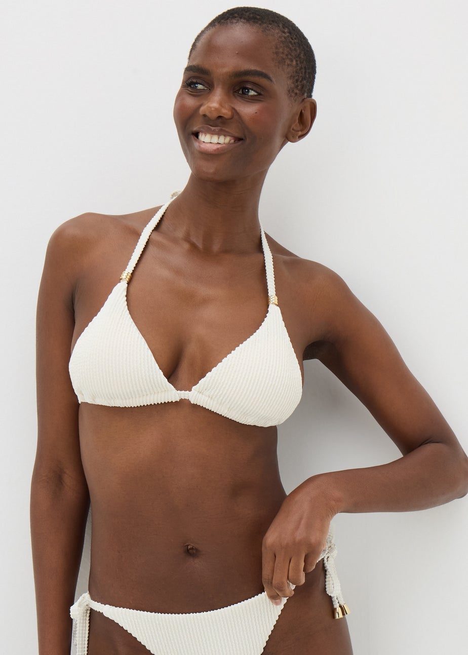Cream Textured Triangle Bikini Top