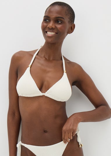 Cream Textured Triangle Bikini Top