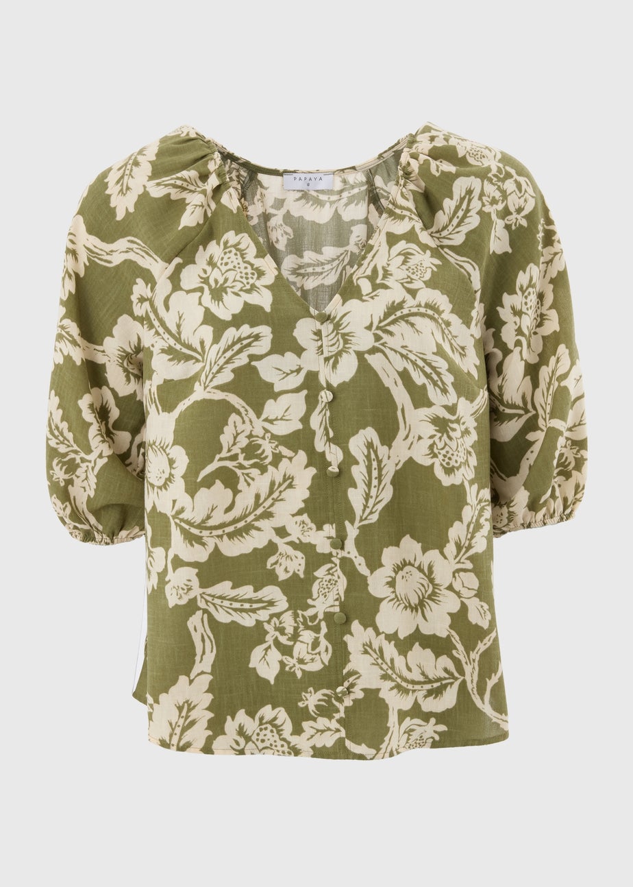 Green Floral V-Neck Tea Top