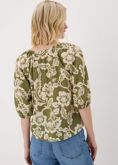 Green Floral V-Neck Tea Top