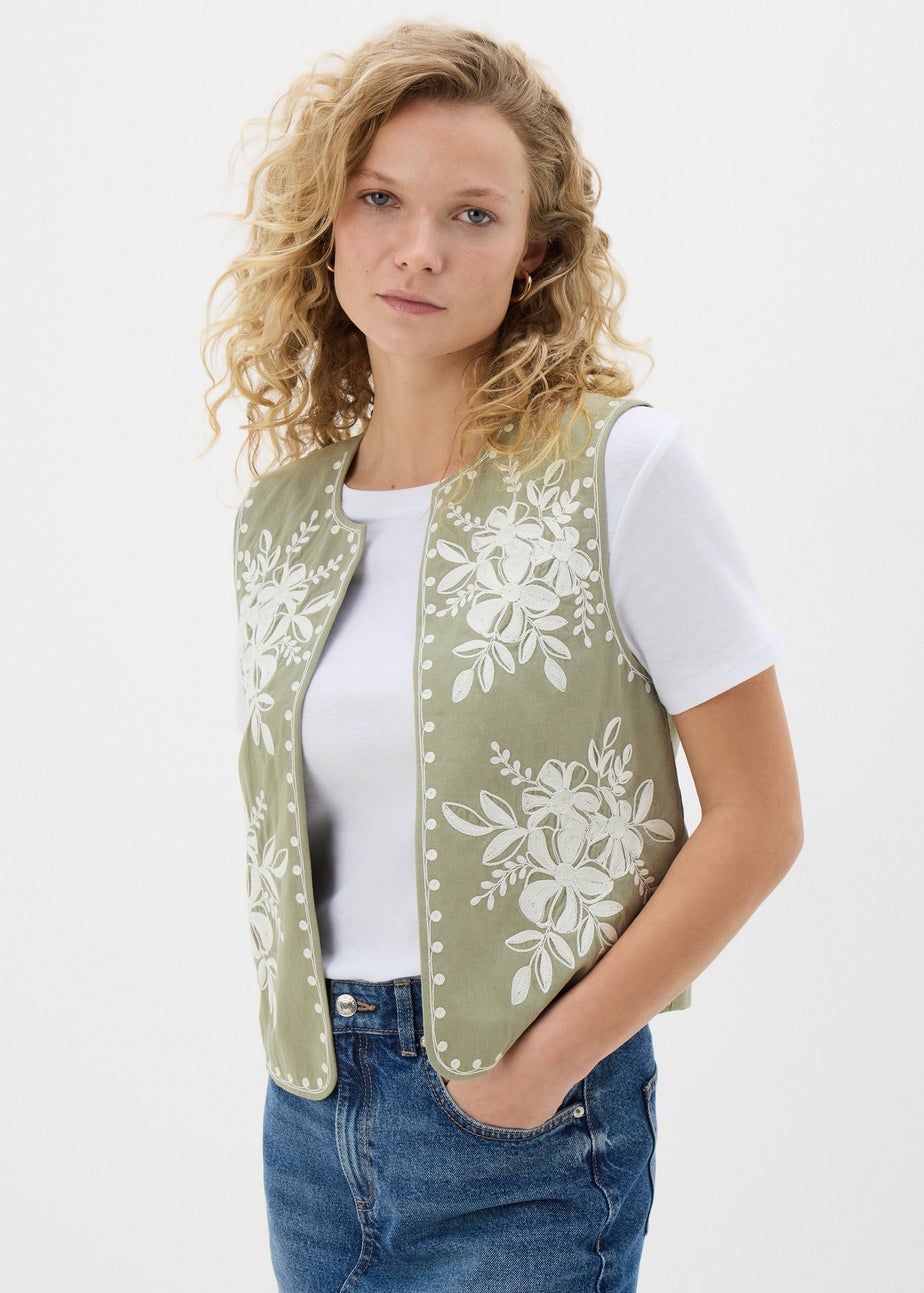 Khaki Embroidered Waistcoat