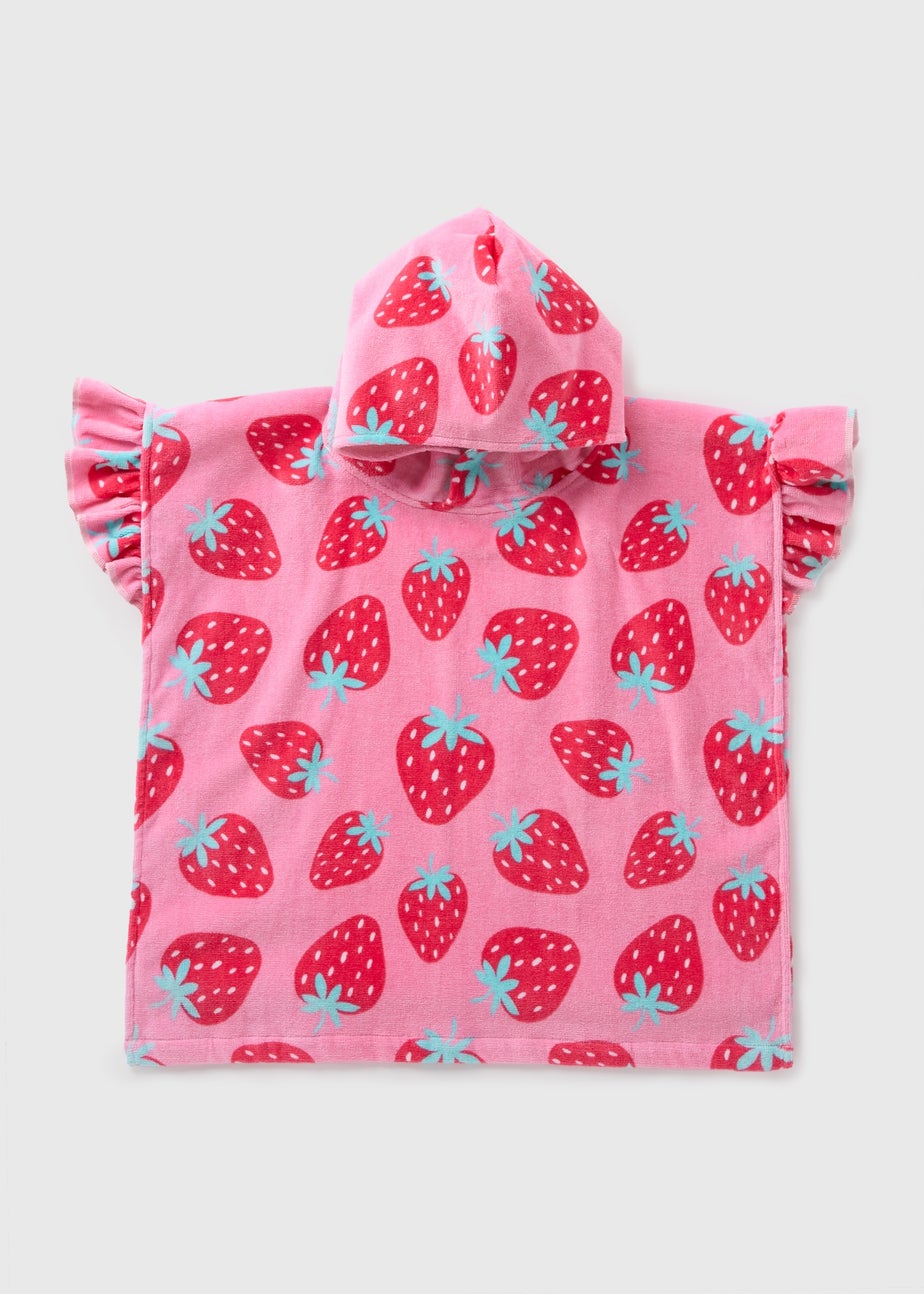 Girls Pink Strawberry Poncho