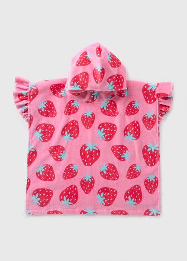 Girls Pink Strawberry Poncho