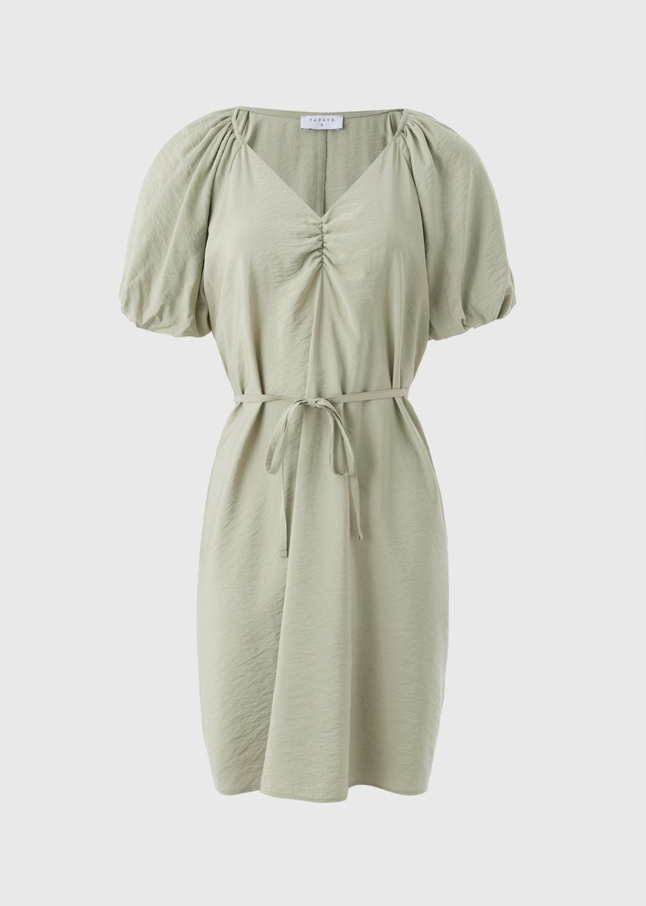 Sage Green Tie Waist Mini Dress